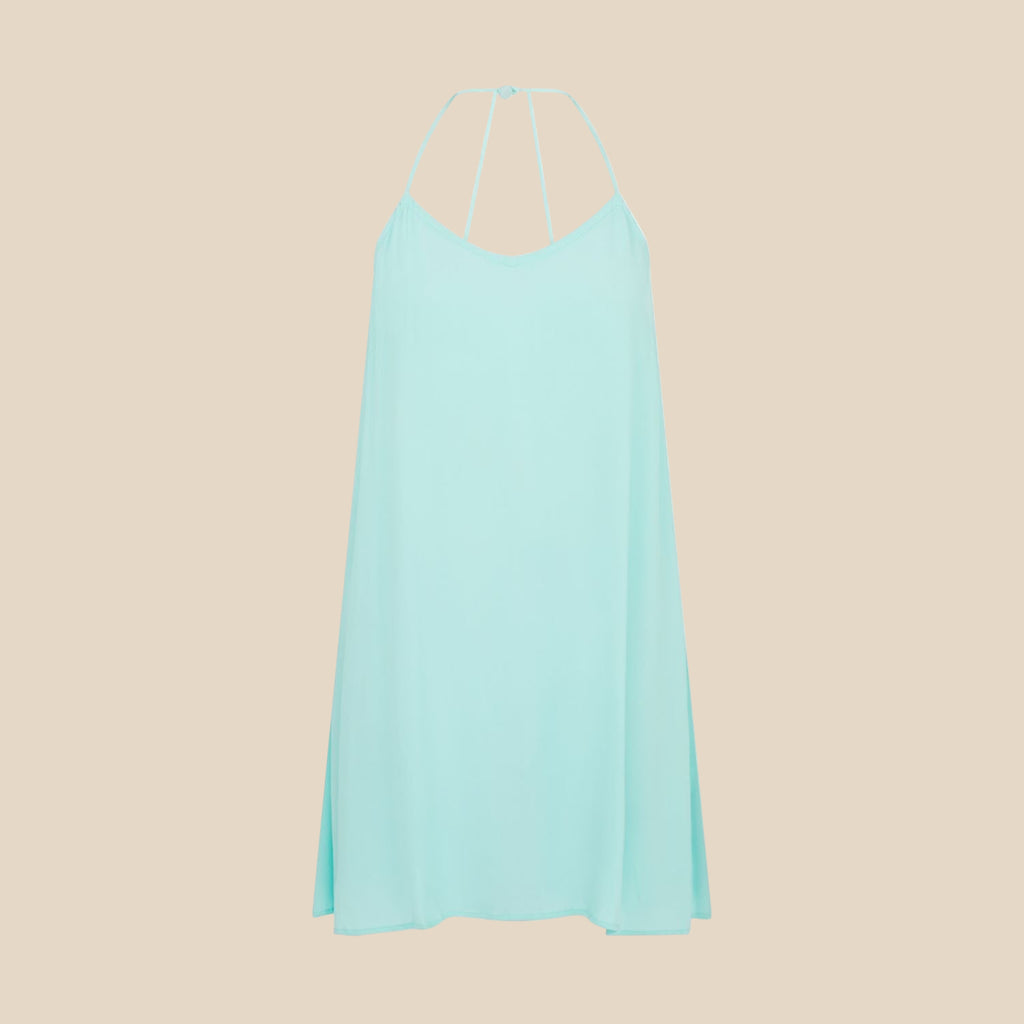 Light turquoise dress with thin straps on a white background