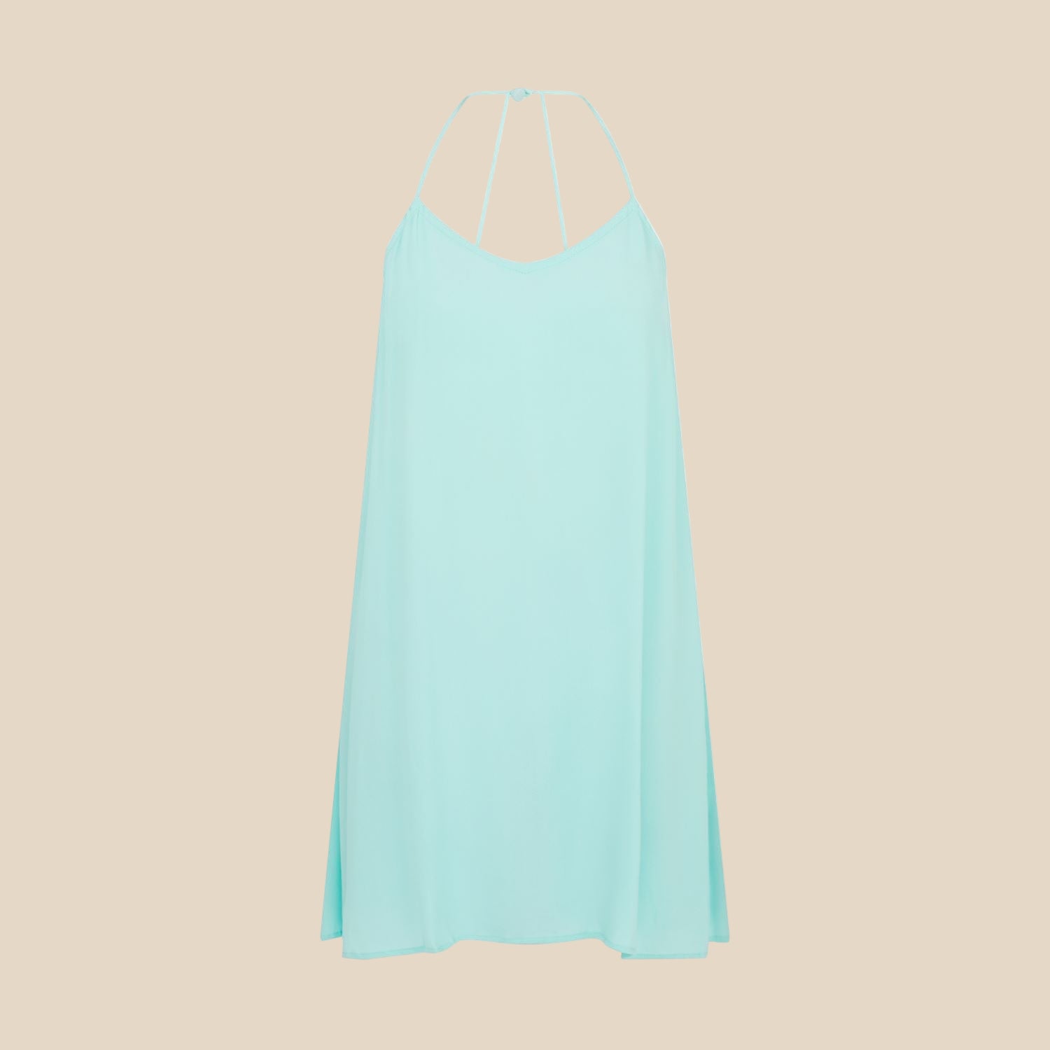 Light turquoise dress with thin straps on a white background