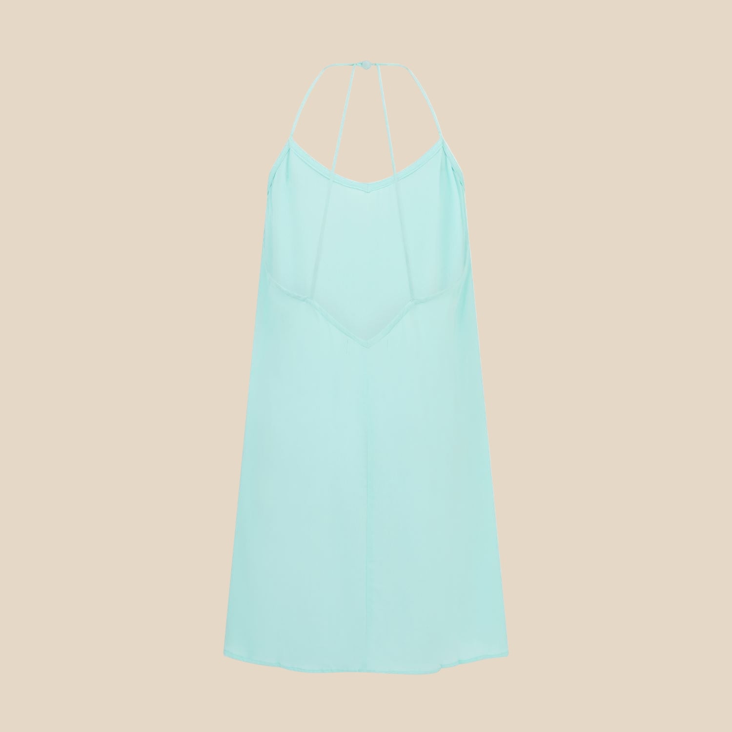 Back of Aquamarine slip dress on a white background